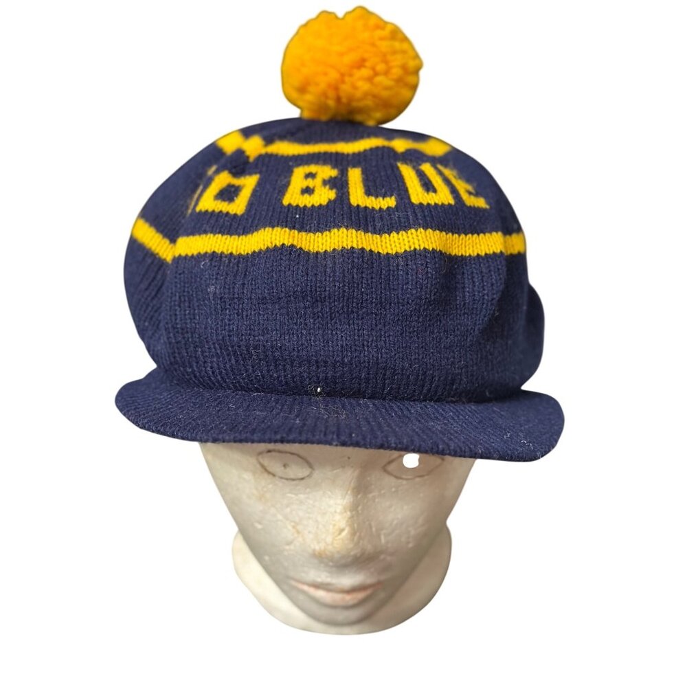 Vintage Go Blue‎ Michigan Knit Cap With Yellow Pom-Pom